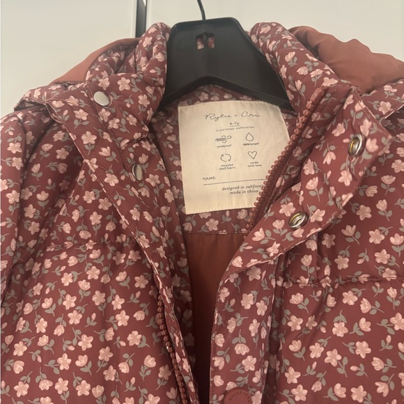Rylee + Cru Floral Puffer Jacket - Red excellent condition size6-7 - Picture 3 of 4